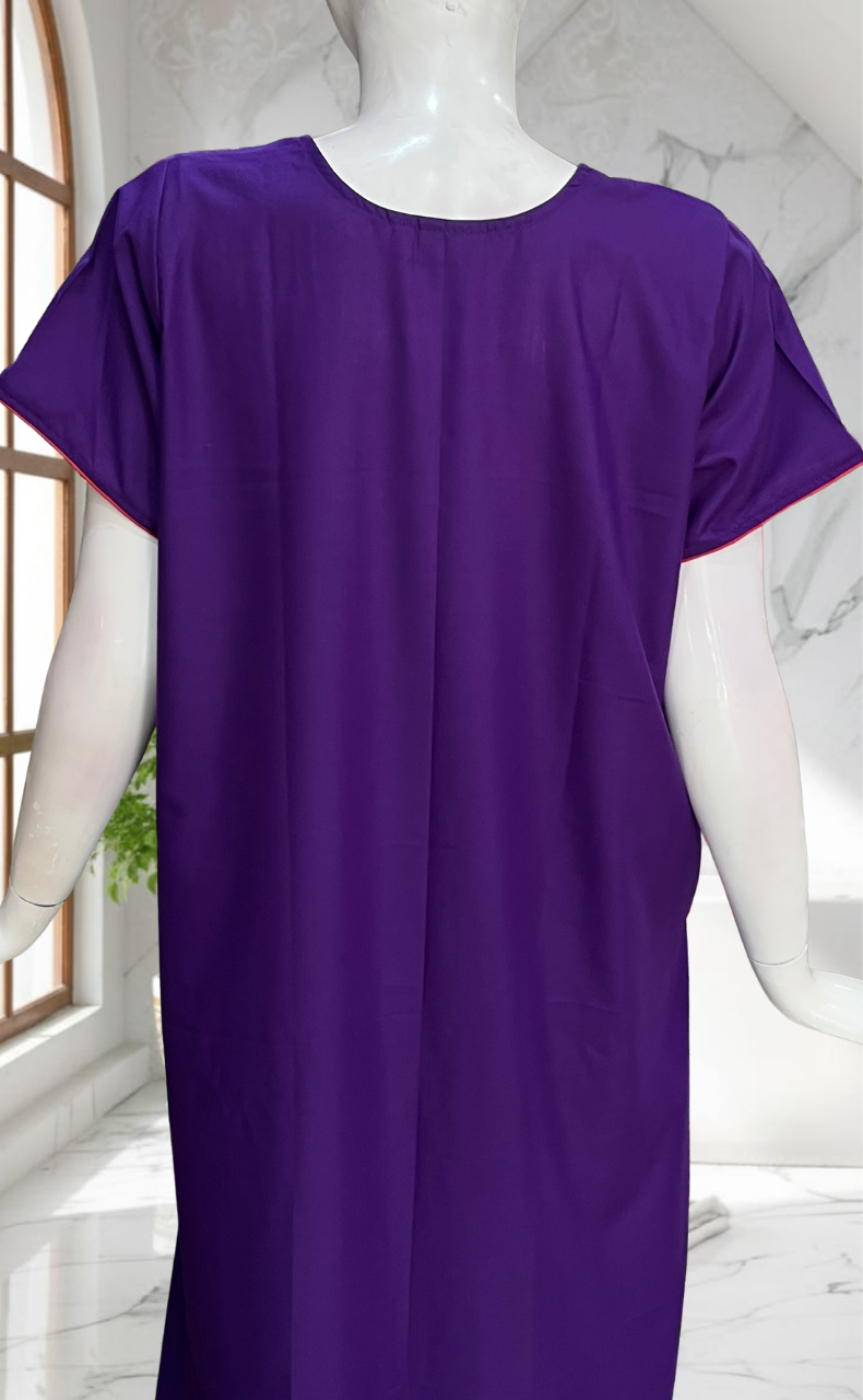 Violet Kashmiri Embroidery Soft Cotton Nighty. Soft Breathable Fabric | Laces and Frills - Laces and Frills