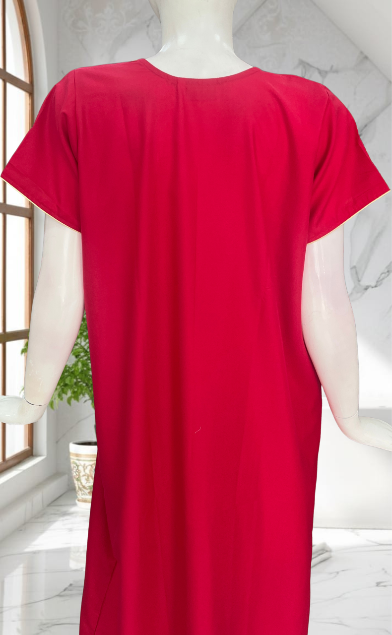 Rani Pink Kashmiri Embroidery Soft Cotton Nighty. Soft Breathable Fabric | Laces and Frills - Laces and Frills