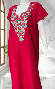 Rani Pink Kashmiri Embroidery Soft Cotton Nighty. Soft Breathable Fabric | Laces and Frills - Laces and Frills