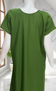 Green Lucknowi Embroidery Soft Cotton Nighty. Soft Breathable Fabric | Laces and Frills - Laces and Frills
