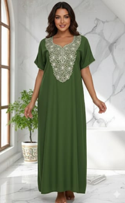 Green Lucknowi Embroidery Soft Cotton Nighty. Soft Breathable Fabric | Laces and Frills - Laces and Frills