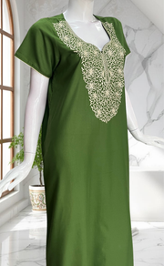 Green Lucknowi Embroidery Soft Cotton Nighty. Soft Breathable Fabric | Laces and Frills - Laces and Frills