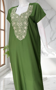 Green Lucknowi Embroidery Soft Cotton Nighty. Soft Breathable Fabric | Laces and Frills - Laces and Frills