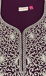 Wine Colour Lucknowi Embroidery Soft Cotton Nighty. Soft Breathable Fabric | Laces and Frills - Laces and Frills
