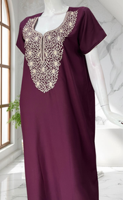 Wine Colour Lucknowi Embroidery Soft Cotton Nighty. Soft Breathable Fabric | Laces and Frills - Laces and Frills