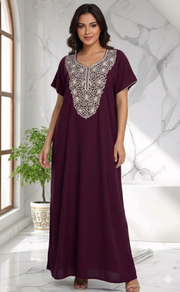 Wine Colour Lucknowi Embroidery Soft Cotton Nighty. Soft Breathable Fabric | Laces and Frills - Laces and Frills