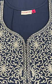 Grey Lucknowi Embroidery Soft Cotton Nighty. Soft Breathable Fabric | Laces and Frills - Laces and Frills