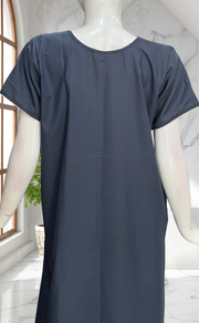Grey Lucknowi Embroidery Soft Cotton Nighty. Soft Breathable Fabric | Laces and Frills - Laces and Frills