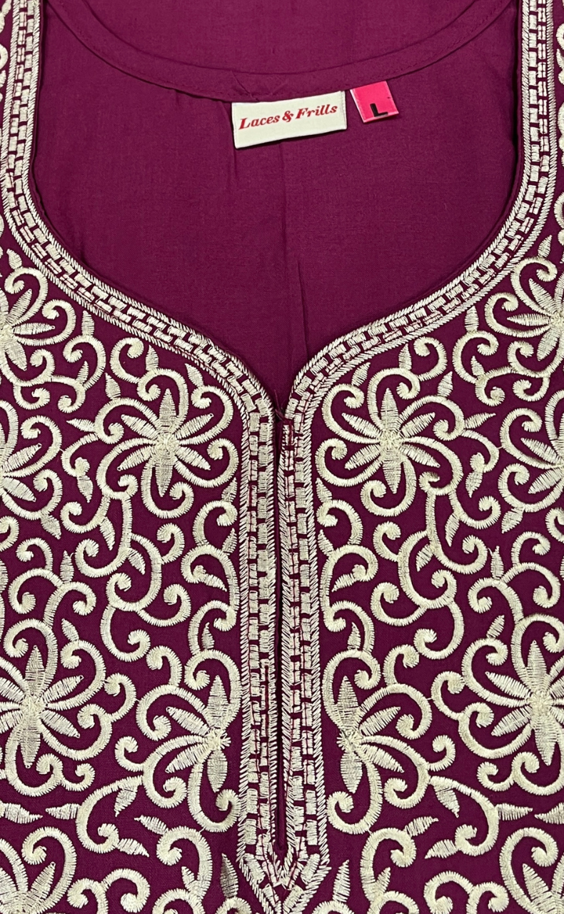 English Pink Lucknowi Embroidery Soft Cotton Nighty. Soft Breathable Fabric | Laces and Frills - Laces and Frills