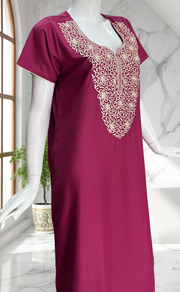 English Pink Lucknowi Embroidery Soft Cotton Nighty. Soft Breathable Fabric | Laces and Frills - Laces and Frills