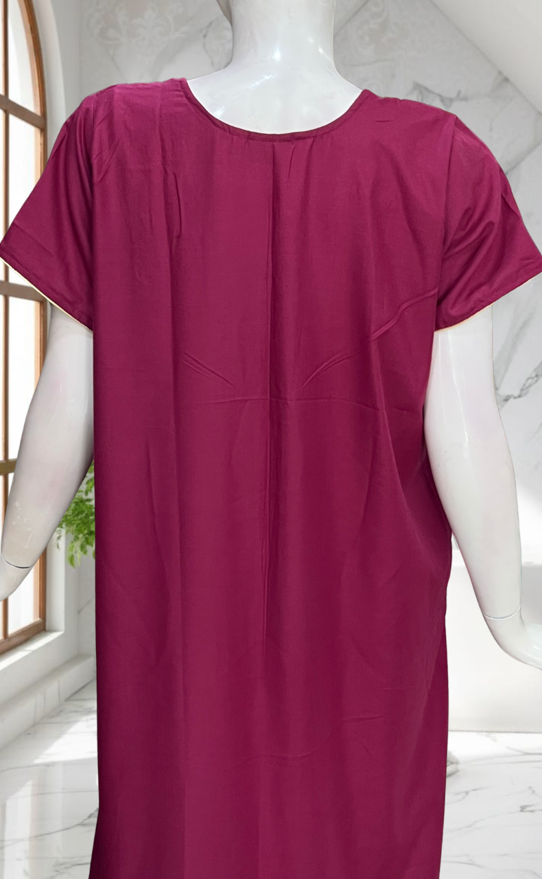 English Pink Lucknowi Embroidery Soft Cotton Nighty. Soft Breathable Fabric | Laces and Frills - Laces and Frills