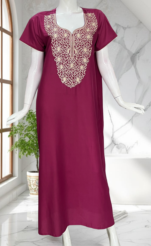 English Pink Lucknowi Embroidery Soft Cotton Nighty. Soft Breathable Fabric | Laces and Frills - Laces and Frills