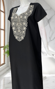 Black Lucknowi Embroidery Soft Cotton Nighty. Soft Breathable Fabric | Laces and Frills - Laces and Frills