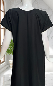 Black Lucknowi Embroidery Soft Cotton Nighty. Soft Breathable Fabric | Laces and Frills - Laces and Frills
