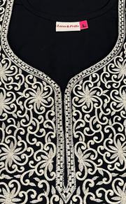 Black Lucknowi Embroidery Soft Cotton Nighty. Soft Breathable Fabric | Laces and Frills - Laces and Frills