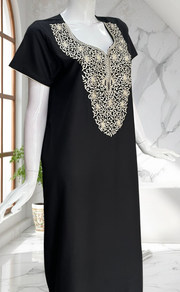Black Lucknowi Embroidery Soft Cotton Nighty. Soft Breathable Fabric | Laces and Frills - Laces and Frills