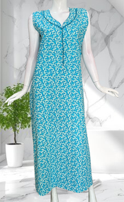 Sky Blue Paisley Print Sleeveless Pure Cotton Nighty. Pure Durable Cotton | Laces and Frills - Laces and Frills