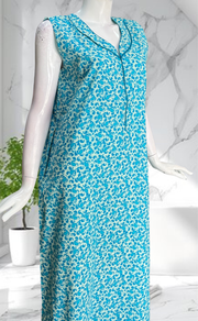 Sky Blue Paisley Print Sleeveless Pure Cotton Nighty. Pure Durable Cotton | Laces and Frills - Laces and Frills