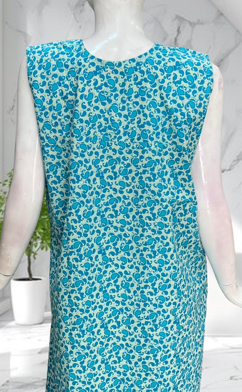 Sky Blue Paisley Print Sleeveless Pure Cotton Nighty. Pure Durable Cotton | Laces and Frills - Laces and Frills