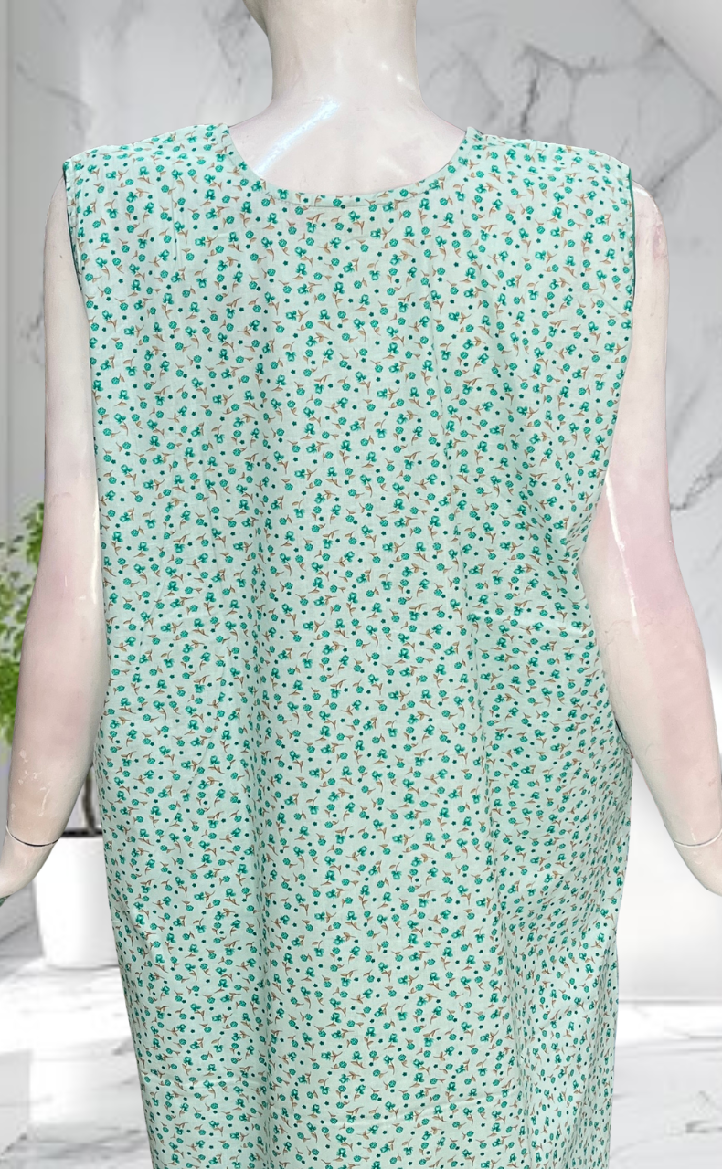 Green Tiny Flora Sleeveless Pure Cotton Nighty. Pure Durable Cotton | Laces and Frills - Laces and Frills