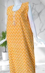 Yellow Flora Sleeveless Pure Cotton Nighty. Pure Durable Cotton | Laces and Frills - Laces and Frills