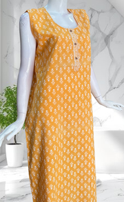 Yellow Flora Sleeveless Pure Cotton Nighty. Pure Durable Cotton | Laces and Frills - Laces and Frills