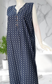 Blue Tiny Leafy Sleeveless Pure Cotton Nighty. Pure Durable Cotton | Laces and Frills - Laces and Frills