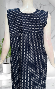 Blue Tiny Leafy Sleeveless Pure Cotton Nighty. Pure Durable Cotton | Laces and Frills - Laces and Frills