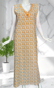 Yellow Garden Sleeveless Pure Cotton Nighty. Pure Durable Cotton | Laces and Frills - Laces and Frills