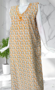 Yellow Garden Sleeveless Pure Cotton Nighty. Pure Durable Cotton | Laces and Frills - Laces and Frills