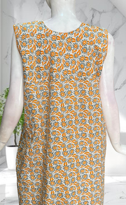 Yellow Garden Sleeveless Pure Cotton Nighty. Pure Durable Cotton | Laces and Frills - Laces and Frills