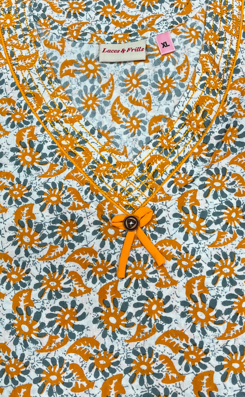 Yellow Garden Sleeveless Pure Cotton Nighty. Pure Durable Cotton | Laces and Frills - Laces and Frills
