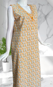 Yellow Garden Sleeveless Pure Cotton Nighty. Pure Durable Cotton | Laces and Frills - Laces and Frills