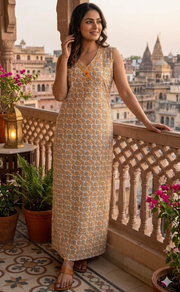 Yellow Garden Sleeveless Pure Cotton Nighty. Pure Durable Cotton | Laces and Frills - Laces and Frills