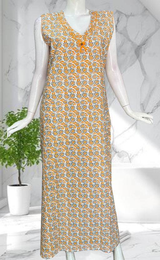 Yellow Garden Sleeveless Pure Cotton Nighty. Pure Durable Cotton | Laces and Frills - Laces and Frills