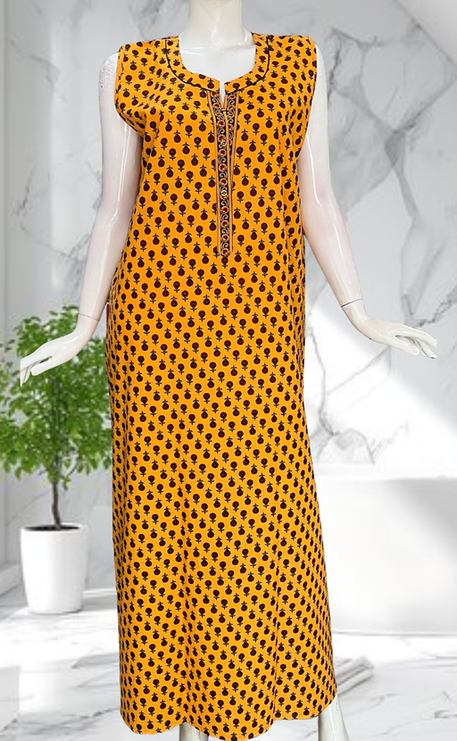 Yellow Tiny Flora Sleeveless Pure Cotton Nighty. Pure Durable Cotton | Laces and Frills - Laces and Frills