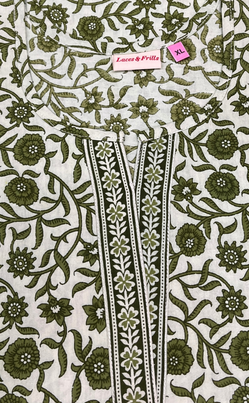 Green Garden Sleeveless Pure Cotton Nighty. Pure Durable Cotton | Laces and Frills - Laces and Frills