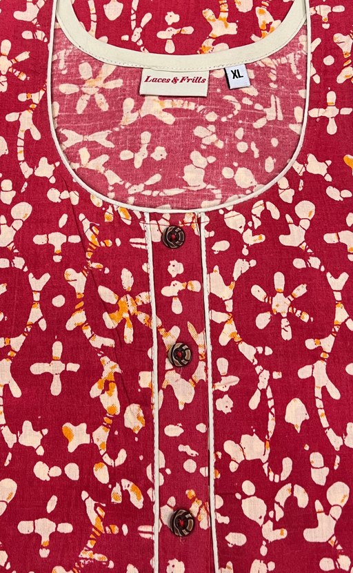 Red Batik Sleeveless Pure Cotton Nighty. Pure Durable Cotton | Laces and Frills - Laces and Frills