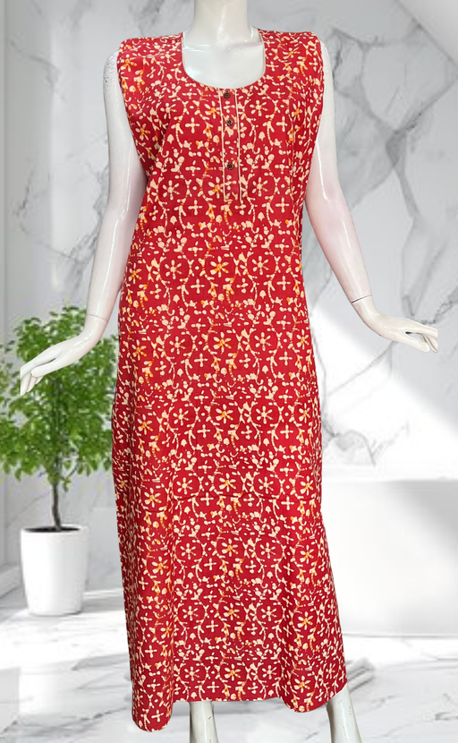 Red Batik Sleeveless Pure Cotton Nighty. Pure Durable Cotton | Laces and Frills - Laces and Frills