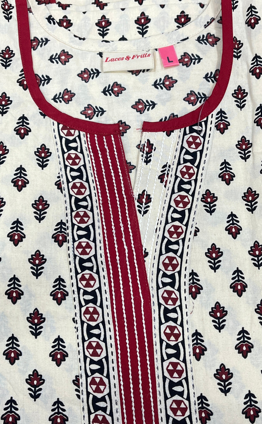 Off White Tiny Flora Sleeveless Pure Cotton Nighty. Pure Durable Cotton | Laces and Frills - Laces and Frills