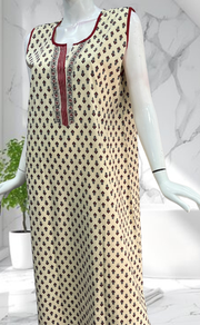 Off White Tiny Flora Sleeveless Pure Cotton Nighty. Pure Durable Cotton | Laces and Frills - Laces and Frills