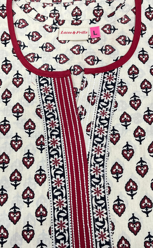 Off White Tiny Flora Sleeveless Pure Cotton Nighty. Pure Durable Cotton | Laces and Frills - Laces and Frills