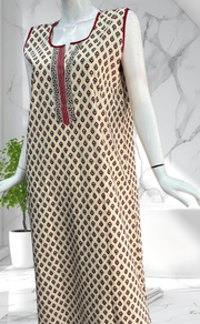 Off White Tiny Flora Sleeveless Pure Cotton Nighty. Pure Durable Cotton | Laces and Frills - Laces and Frills