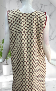 Off White Tiny Flora Sleeveless Pure Cotton Nighty. Pure Durable Cotton | Laces and Frills - Laces and Frills