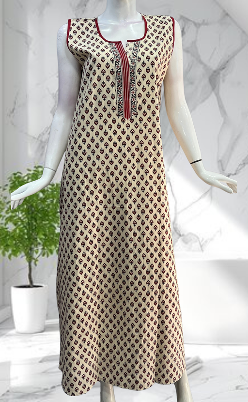 Off White Tiny Flora Sleeveless Pure Cotton Nighty. Pure Durable Cotton | Laces and Frills - Laces and Frills