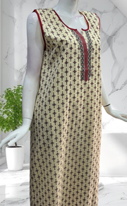 Off White Motifs Sleeveless Pure Cotton Nighty. Pure Durable Cotton | Laces and Frills - Laces and Frills