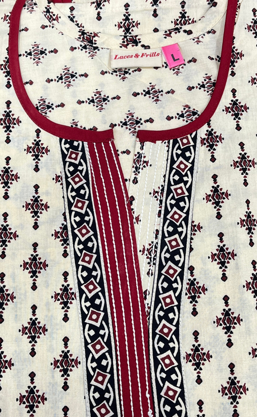 Off White Motifs Sleeveless Pure Cotton Nighty. Pure Durable Cotton | Laces and Frills - Laces and Frills