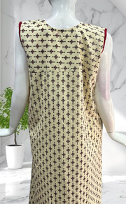 Off White Motifs Sleeveless Pure Cotton Nighty. Pure Durable Cotton | Laces and Frills - Laces and Frills