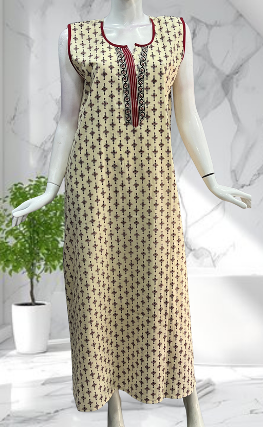 Off White Motifs Sleeveless Pure Cotton Nighty. Pure Durable Cotton | Laces and Frills - Laces and Frills