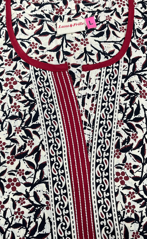 Off White Garden Sleeveless Pure Cotton Nighty. Pure Durable Cotton | Laces and Frills - Laces and Frills